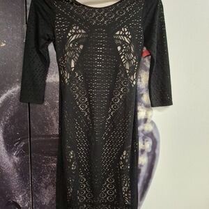 Carmen Marc Valvo, black dress, Size XS, with skin tone lining
